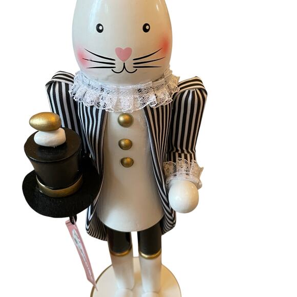 Tophat & Tail Wooden Bunny Rabbit Nutcrackers 14in Black White Set of 2 NEW - Picture 14 of 16